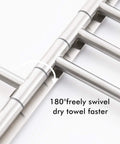 Close-up of Six Arm Swing Out Towel Bar With Folding Arms, Wall Mounted Stainless Steel Rack for Bathroom, showing 180° swivel feature.