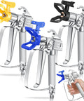 Heavy Duty Airless Paint Spray Gun 3 Pack with 513 515 519 tips in silver with vibrant colored tips for smooth coverage.