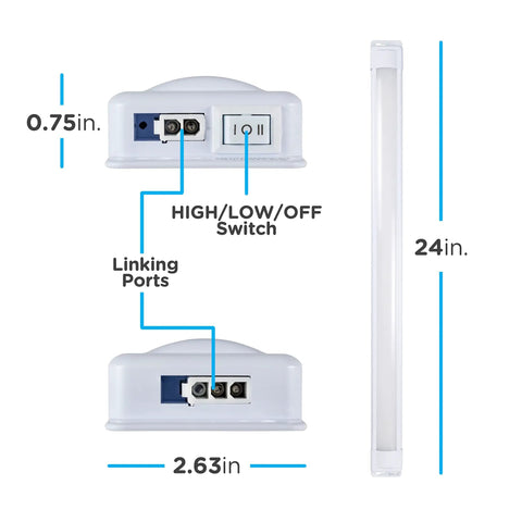 Under Cabinet LED Light Bar 24 Inch Linkable Fixture for Kitchen and Pantry with toggle switch and ports