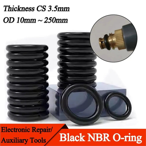 All-Purpose Black Nitrile O-Ring Seal Kit, 3.5mm Cross Section and 10 to 285mm Outer Diameter Range, 10 or 50 Pack, Go-To Seals for Cars, Doors, Windows, Appliances, Pumps and More, Durable Oil and Air Leak Proof black NBR O-rings, 3.5mm CS, 10-250mm