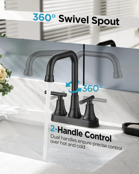 No Sweat Matte Black Centerset Bathroom Sink Faucet With Wide Integrated Deck Plate For Two Or Three Hole Vanities Smooth Quarter Turn Handles And Built To Last For Every Home Upgrade