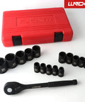 1/2 Inch Drive Impact Socket Set Metric with 10-Inch 72-Tooth Quick-Release Ratchet, sockets, red case