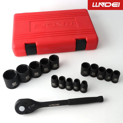 1/2 Inch Drive Impact Socket Set Metric with 10-Inch 72-Tooth Quick-Release Ratchet, sockets, red case