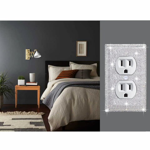 4 Pack Shiny Silver Rhinestone Outlet Covers 1 Gang Wall Plate Toggle Light Switch Covers Decorative Durable Switch Plates for Home Office and Commercial Spaces Easy Replacement Fits Any Similar Size Wall Plate