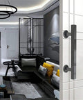 Stainless Steel Glass Door Handle Set For Home And Barn Doors 30cm Alloy Push Pull Hardware shown in modern interior