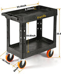 Heavy Duty Plastic Utility Cart 34 By 17 Inches With Deep Shelves And Full Swivel 6 Inch Casters holds up to 550 lbs