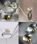 16 Pack Glass Cabinet Knobs And Pulls Dope Oval Crystal Knobs For Dressers And Cabinets Satin Brass Gold Finish Egg Shape shown in various angles