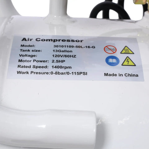 Heavy Duty 2.5 HP Silent Air Compressor With 13 Gallon Tank, Oil-Free Electric Shop Compressor For Nail Guns And Impact Wrenches, Lightweight Portable Design On Wheels With Low 70 Dba Noise Output In Light Gray