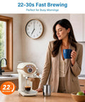 Woman brewing coffee with Compact Espresso Maker With 20 Bar Pressure And Built In Milk Frother Semi Automatic Coffee Brewer.
