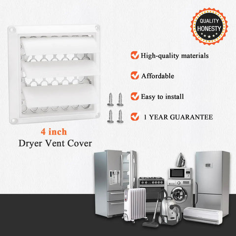 4 Inch Louvered Dryer Vent Cover with Aluminum Pest Guard Screen Outdoor Exhaust Cap for 4 Inch Duct Openings