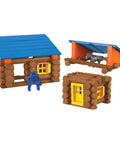 Oak Creek Lodge Wooden Building Set With 137 Real Maple Logs showing cabins and figures for kids' play and learning.