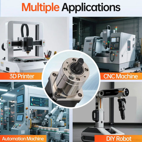 Image of Geared Nema 17 Stepper Motor With Integrated Planetary Gearbox used in 3D printer, CNC machine, automation, and DIY robot applications.