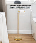 Freestanding Toilet Paper Holder Stand With Four Roll Reserve, Stainless Steel Brushed Gold Finish, shown in modern bathroom