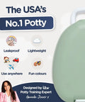 Leak Proof Portable Toddler Toilet Seat For Potty Training, Green Pastel Travel Potty design with leakproof and lightweight features.