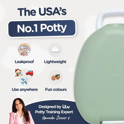 Leak Proof Portable Toddler Toilet Seat For Potty Training, Green Pastel Travel Potty design with leakproof and lightweight features.