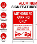 Authorized Parking Only Sign 2 Pack Towed At Owners Expense Warning Plate 14 By 10 Inch Heavy Duty Aluminum Outdoor Marker with reflective detail