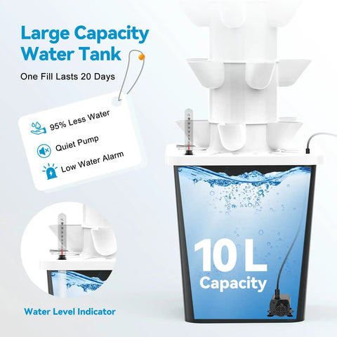 Large 10L water tank feature of Space Saving Vertical Hydroponic Garden Tower With 5000K Full Spectrum Grow Lights And Dual Timers
