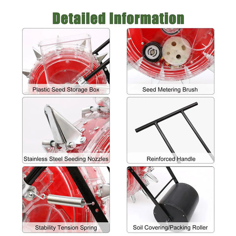 12 Nozzle Manual Seed Planter With 6 Seed Plates For 3-15mm Corn Soybean And Peanut Hand Push Seeder parts and features diagram