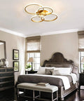 40W Modern Ceiling Light With 2 Ring Design Dimmable Flush Mount Fixture Remote Control Gold Acrylic Chandelier in bedroom