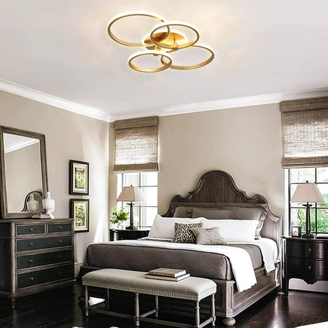 40W Modern Ceiling Light With 2 Ring Design Dimmable Flush Mount Fixture Remote Control Gold Acrylic Chandelier in bedroom