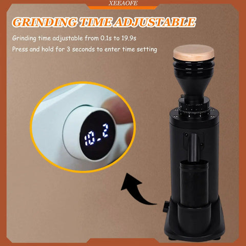 Top Shelf Precision Electric Single Dose Coffee Grinder Featuring Stepless Adjustment for precise grinding time settings.