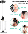 3 Pack Industrial Pendant Lights With Seeded Glass Shades, Black Farmhouse Ceiling Lighting for easy installation steps