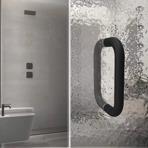 Back To Back Glass Shower Door Handle For 1/4 To 1/2 Inch Thick Glass, Matte Black 304 Stainless Steel, 3/4 Inch Diameter Pull in bathroom