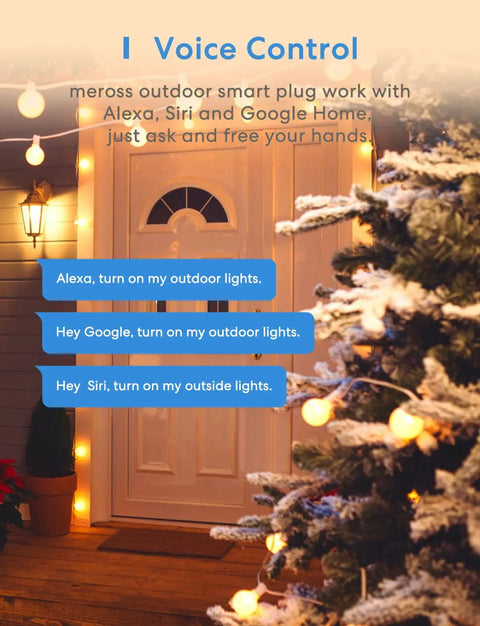 Outdoor lights controlled by voice commands with Outdoor Smart Plug With 3 Independent Sockets For Patio Or Yard, Smart WiFi Outlet.