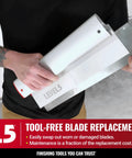 Person holding 24-Inch Skimming Blade With 0.3mm German Stainless Steel Insert Replaceable Blade for drywall finishing.