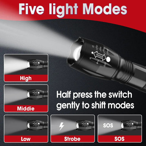 Illustration of 7 Pack Small LED Tactical Flashlights High Lumens With 5 Modes Waterproof Zoomable Beams For Camping Home Emergencies