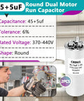 Two Pack 45 Plus 5 MFD Round Dual Motor Run Capacitors 440/370V for Air Conditioners; electrician installs capacitor