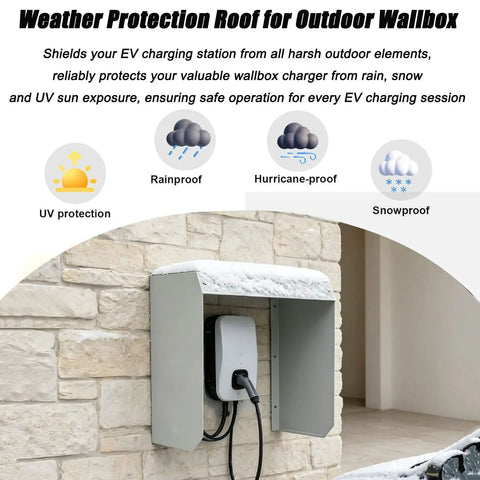 Heavy Duty Universal EV Charger Cover Built Like A Tank With Flip Up Lid Weatherproof Rain Snow UV Shield for wall-mounted protection.