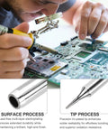 Man using Pack Of 10 900M Internally Heated Solder Tips For Electrical Solder Stations With Cleaning Sponge Pad Pro Grade Replacement Welding Accessories Kit 900M-T-1C Copper Tips With Magnetic Coating And Fast Heat Transfer on circuit board
