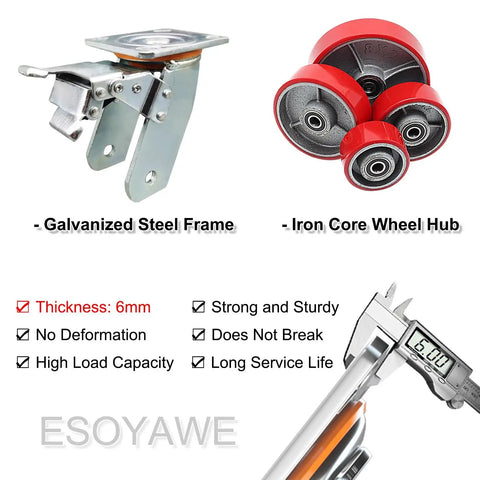 Top Notch Heavy Duty Industrial Polyurethane Casters 8 Inch Set Of Four Smooth Rolling Double Ball Bearing Swivels With Locking Brakes And Top Plate Mounting Kit For Any Shop Job