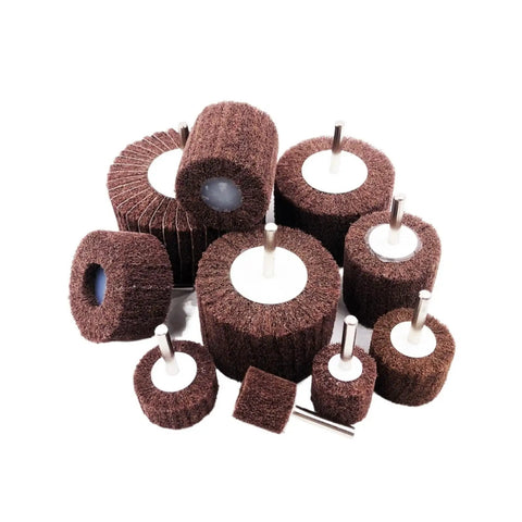 Red Non-Woven Flap Buffing Wheel 180 Grit, 6mm 1/4 Inch Shank, multiple sizes for versatile polishing on metal, wood, plastic