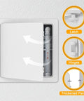 Heavy Grade 6X6 Inch Drywall Access Panel With Concealed Hinge System For No Sweat Ceiling Repair Quick Plumbing Hookup Plus Legit Diy Friendly Installation showing open panel revealing plumbing access.