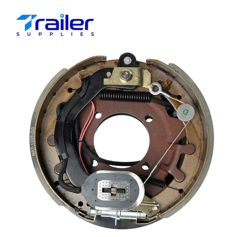 Front view of electric trailer brake assembly, self-adjusting, 12-1/4 x 3-3/8 in, fits 8,000 lb Dexter axles, pair