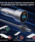 Highway Hero Three In One Car Power Cable For Starlink Mini showing DC output, USB ports, and voltage display.
