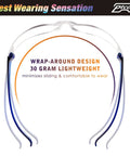Wrap-around design of Crazy Good 168 Pack Safety Glasses Set With Seven Frame Colors, lightweight and comfortable fit