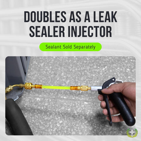 CO2 Powered AC Drain Line Cleaner Tool And Leak Sealer Injector being used with reinforced metal gun and adapter