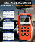 Person holding Pro Grade Car Diagnostic Tool with Live Data and Freeze Frame All in One OBD II Scan Tool in car interior