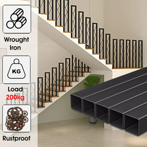 Legit Top Shelf Black Wrought Iron Handrails Built Tough For Steps And Decks in a modern staircase setting.