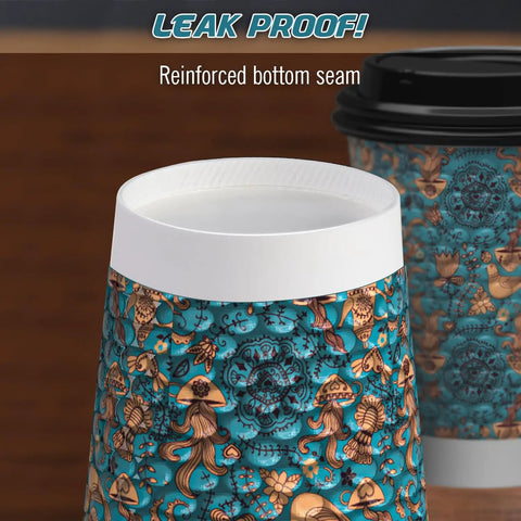Hella Sturdy Double Wall Paper Coffee Cups With Leak Proof Lids 100 Pack 12 Oz featuring a reinforced bottom seam and textured design.