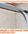 12 Inch Radius Garage Door Track Curve Set For 7 Foot Doors, 8.5 Feet Total Length, Fits 2 Inch Pulleys, 1.5mm Steel shown installed
