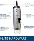 USB Digital Microscope With True 20x To 50x And 200x Optical Zoom 0.3MP 640 By 480 Image, 30 FPS Video, Measurement Tools In Inches And Millimeters, WF-20 Ready, MicroTouch For Easy Image Capture on silver USB 2.0 body
