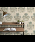 Blue Floral Vinyl Wallpaper With Subtle Leather Texture Finish Paste Required Commercial Grade Wallcovering For Hotels Offices Restaurants Custom Printed Just For You Professional Installation Recommended Solid Performance Room Decor, featuring natural floral patterns.
