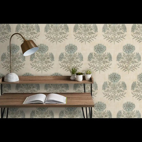 Blue Floral Vinyl Wallpaper With Subtle Leather Texture Finish Paste Required Commercial Grade Wallcovering For Hotels Offices Restaurants Custom Printed Just For You Professional Installation Recommended Solid Performance Room Decor, featuring natural floral patterns.