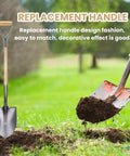 D Grip Shovel Handle Replacement with 32mm inner diameter, metal core, wooden grip, shown with digging spade and soil