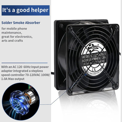 Solder Smoke Absorber Fan With Speed Controller For Fume Remover Smoke Extractor 120mm 120V Cooler adjustable ventilation unit