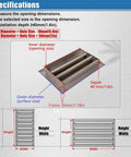 Specifications for Solid As A Rock Premium Heavy Duty 304 Stainless Steel Louvered Access Panel measurements and dimensions.